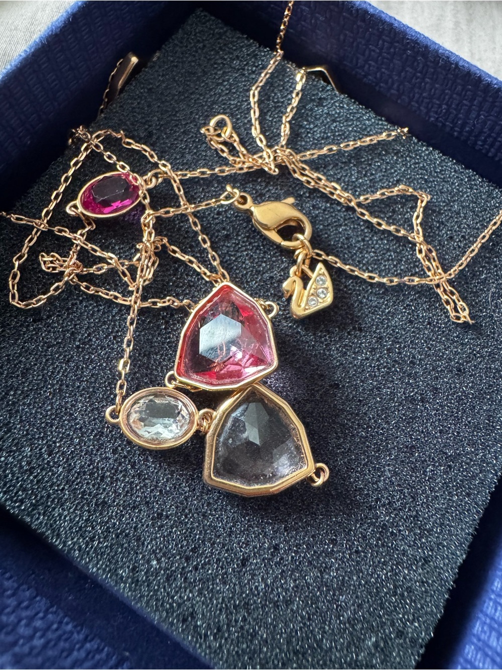 Pink- Tone Necklace with Pink and Clear Gemstones 925 Sterling Silver Swarovski